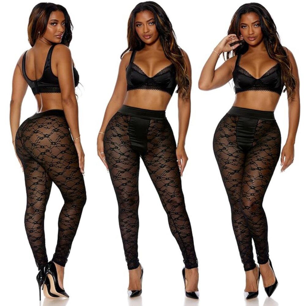 NWT Forplay Lace Leggings + Bralette Lingerie Set in Black - Small